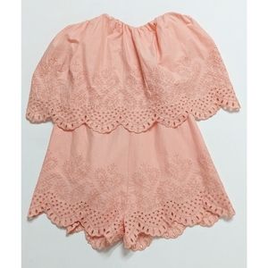 H&M Salmon Pink Embroidered Scalloped Strapless Romper -Size 4